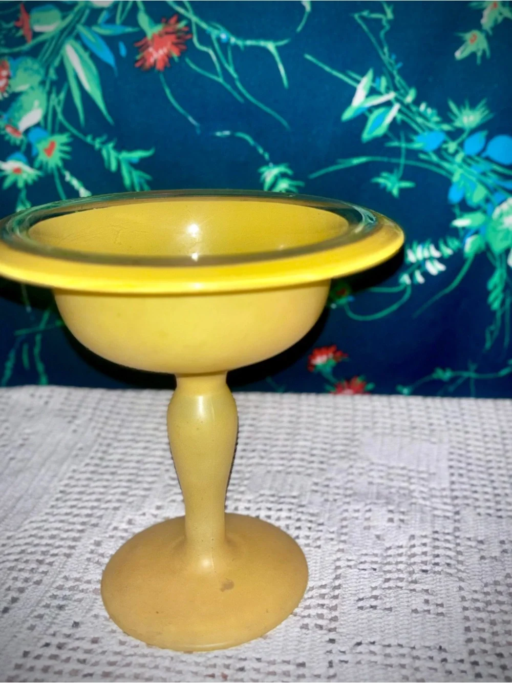 Vtg 1950s Czechoslovakian Frosted Cadmium Yellow Tango 7” Pedestal Compote